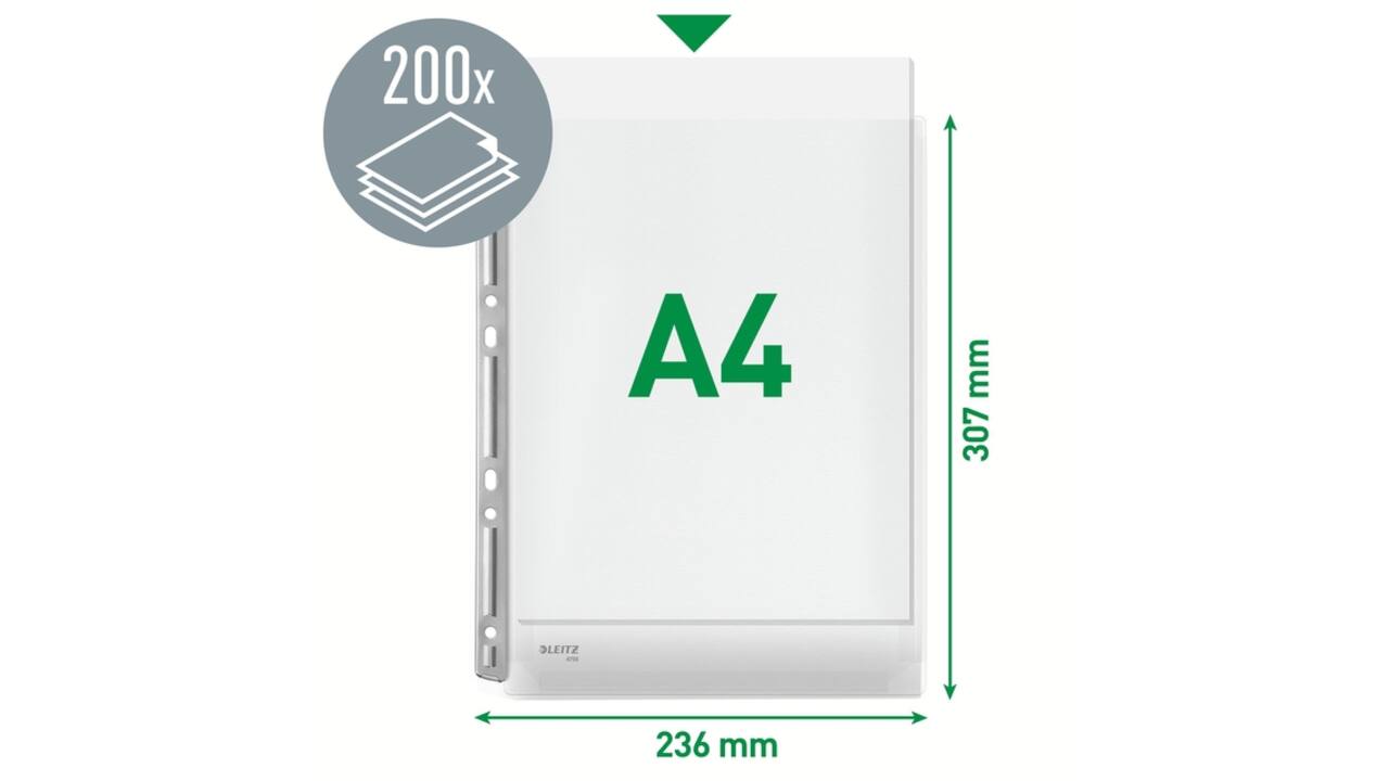 Harmonica showtas Leitz Premium 0.17mm metalen perforatiestrip copy safe A4 glashelder 3 stuks