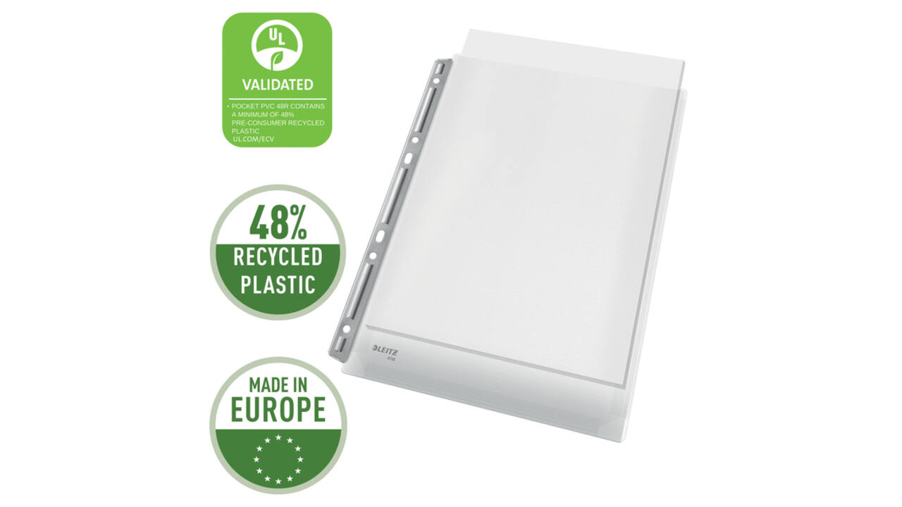 Harmonica showtas Leitz Premium 0.17mm metalen perforatiestrip copy safe A4 glashelder 3 stuks