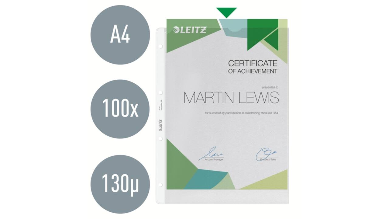 Showtas Leitz Premium copy safe 0.13mm 4-gaats PP A4 transparant 100 stuks