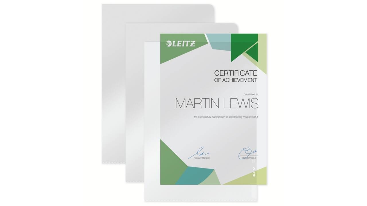 Insteekmap L-model Leitz Premium lasnaad copy safe 0.15mm PVC A4 transparant 100 stuks
