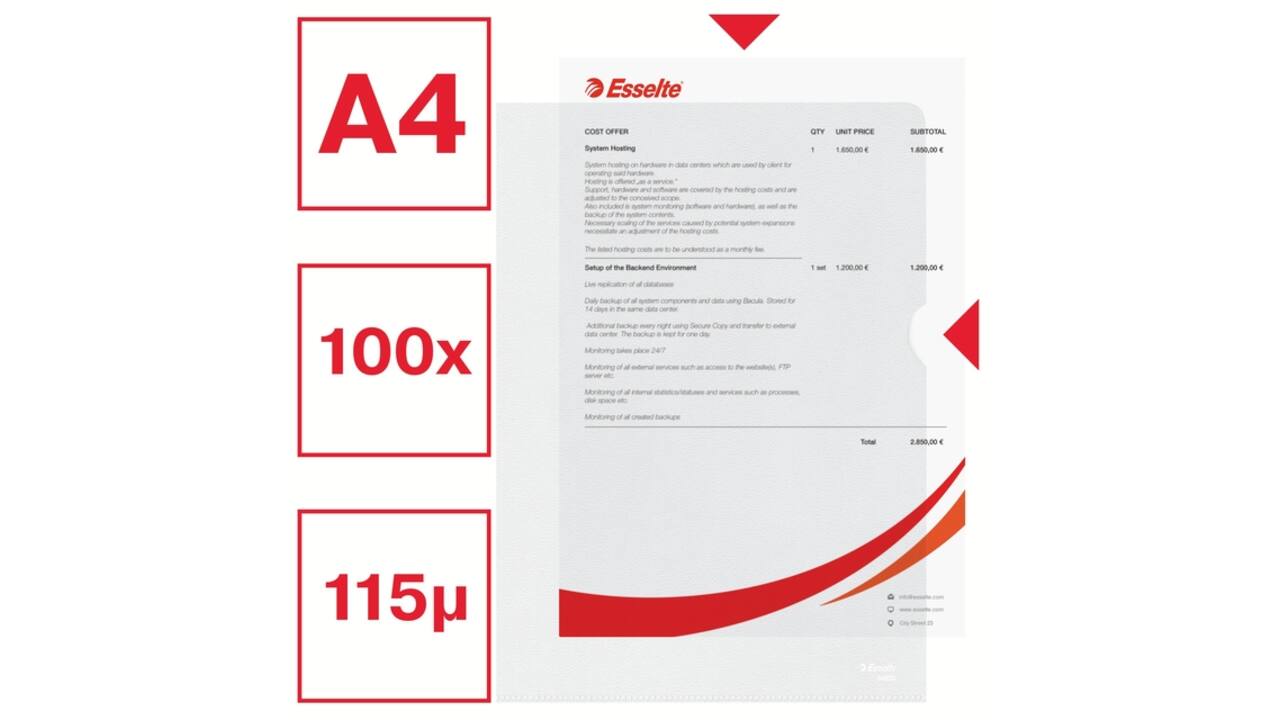 Insteekmap L-model Esselte standaard copy safe PP A4 transparant 100 stuks