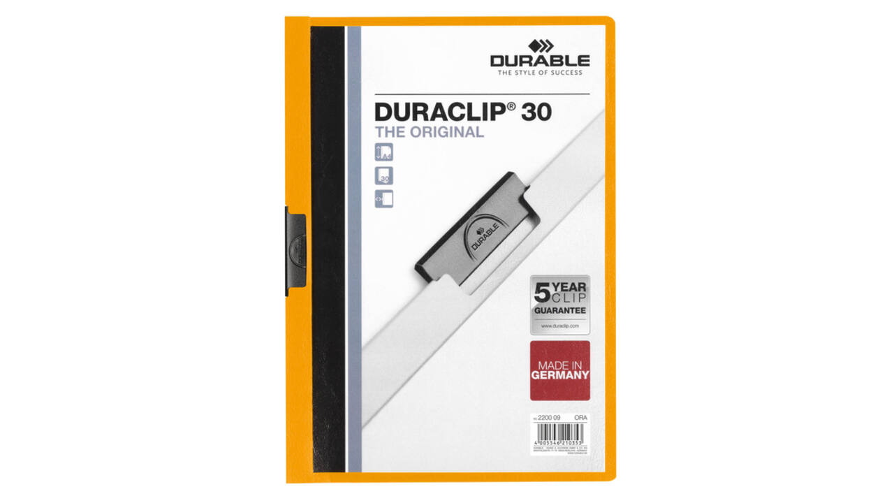 Klemmap Durable Duraclip A4 3mm 30 vellen oranje