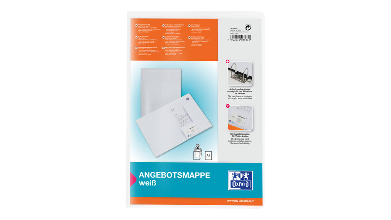 Offertemap Oxford A4 met insteektas 2 kleppen 0.5mm PP wit