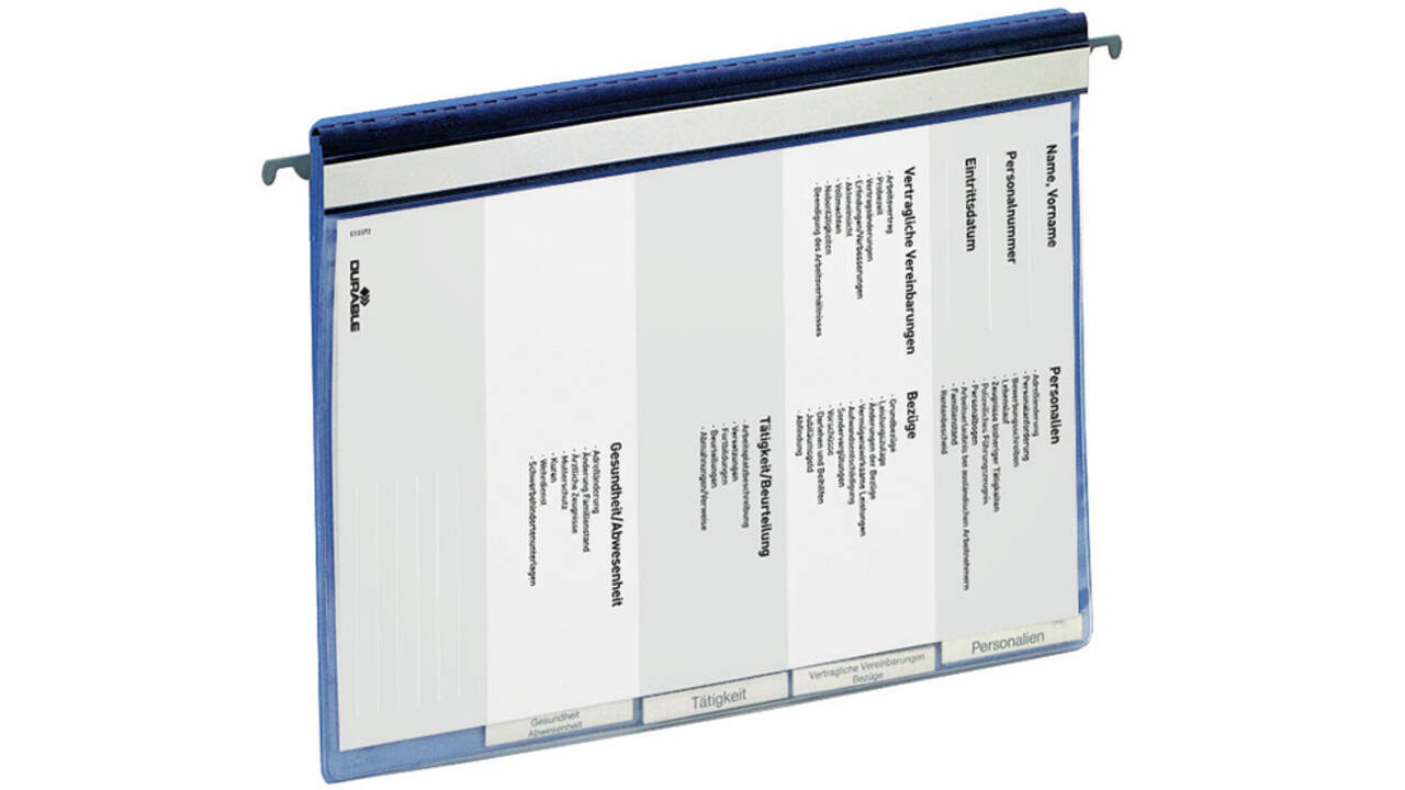 Personeelsmap Durable 5 vakken + hangrail blauw