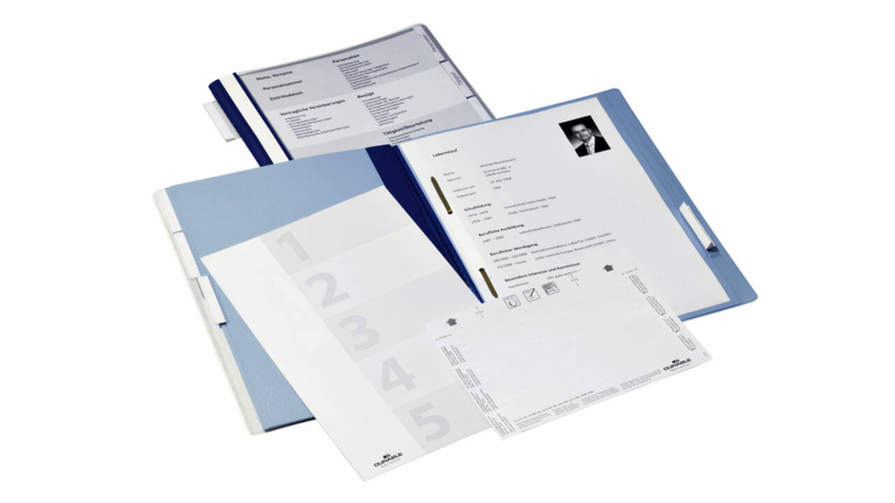 Personeelsmap Durable 5 vakken + hangrail blauw