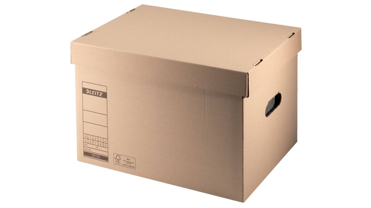 Archief- en transportdoos met deksel Leitz Premium 335x280x440mm natuurbruin