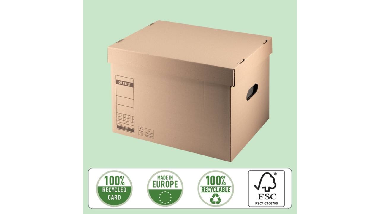 Archief- en transportdoos met deksel Leitz Premium 335x280x440mm natuurbruin