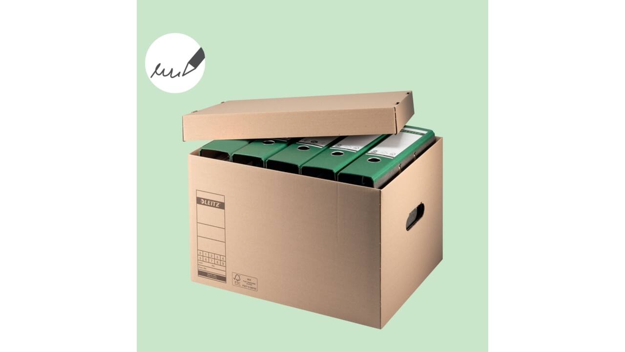 Archief- en transportdoos met deksel Leitz Premium 335x280x440mm natuurbruin