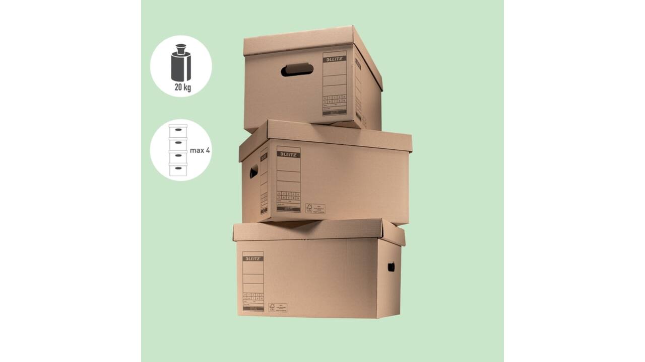 Archief- en transportdoos met deksel Leitz Premium 335x280x440mm natuurbruin