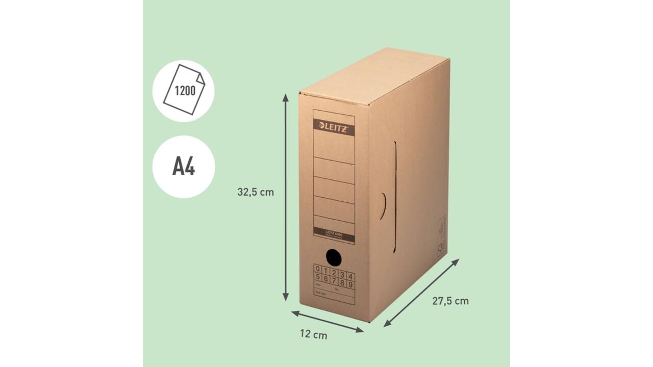 Archiefdoos met deksel Leitz Premium 120x275x325mm natuurbruin