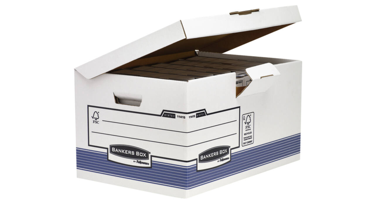 Archiefdoos Bankers Box System fold flip top maxi wit blauw