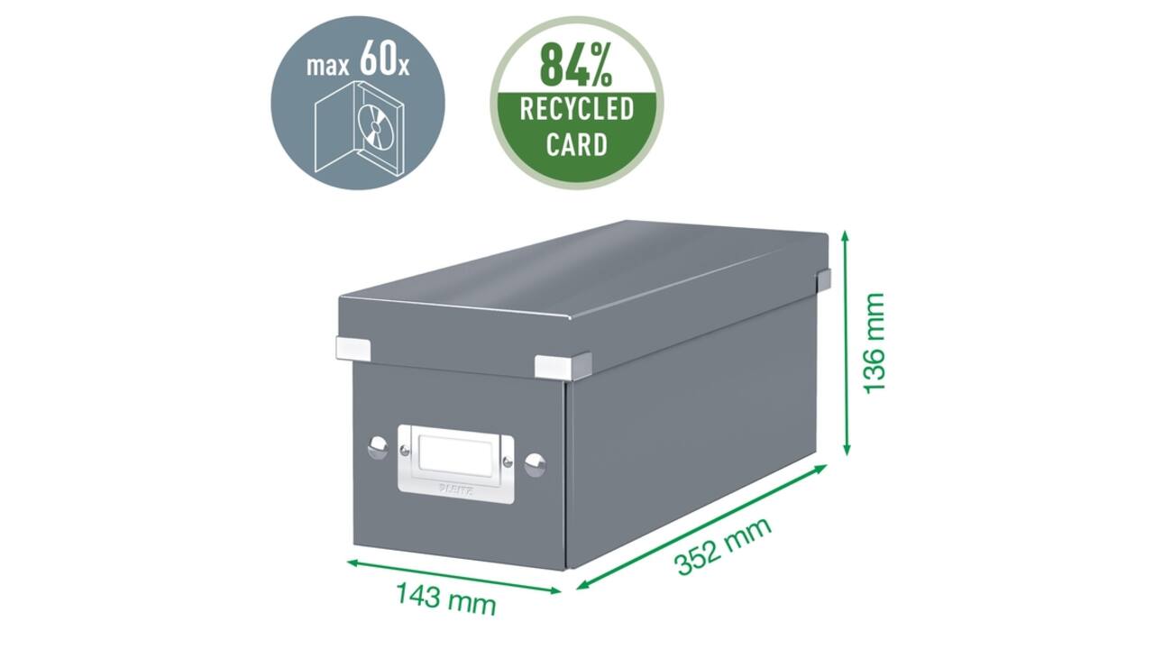 CD-opbergdoos Leitz Click & Store WOW  gerecycled karton 143x136x352mm wit