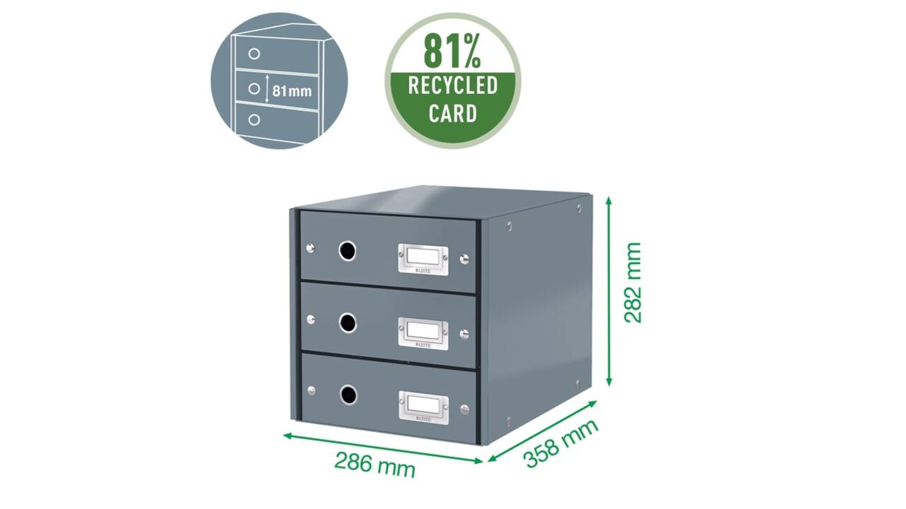 Ladenkast Leitz Click & Store WOW 3 laden gerecycled karton zwart