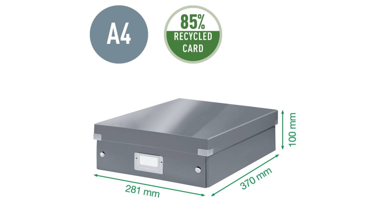 Opbergdoos Leitz Wow Click & Store organiser 280x100x370mm middel gerecycled karton zwart