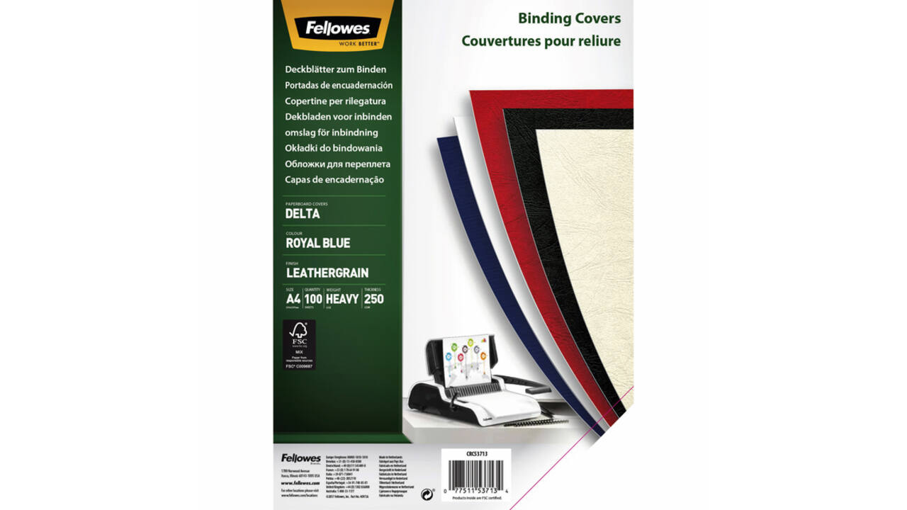 Voorblad Fellowes A4 lederlook royal blauw 100 stuks