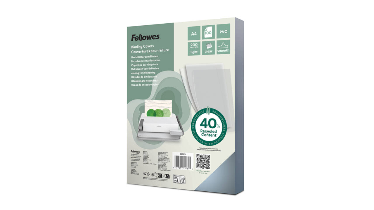 Voorblad Fellowes A4 PVC 200micron recycled 100 stuks