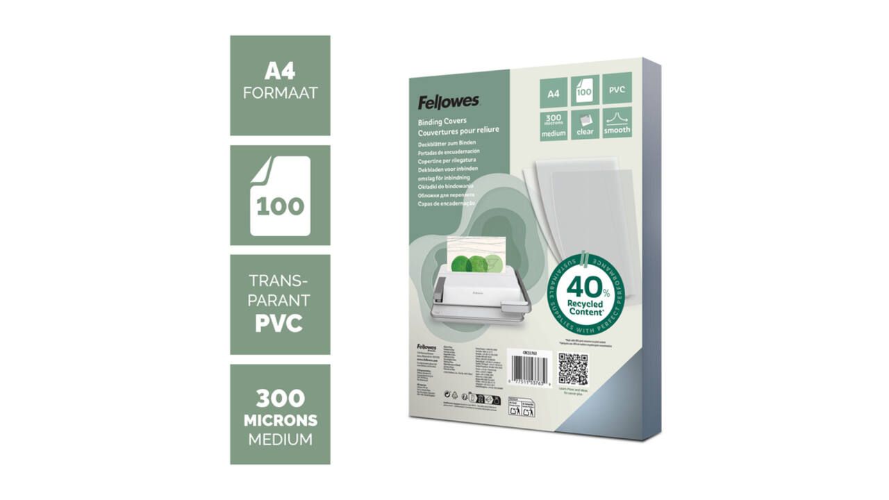 Voorblad Fellowes A4 PVC 300micron recycled 100 stuks
