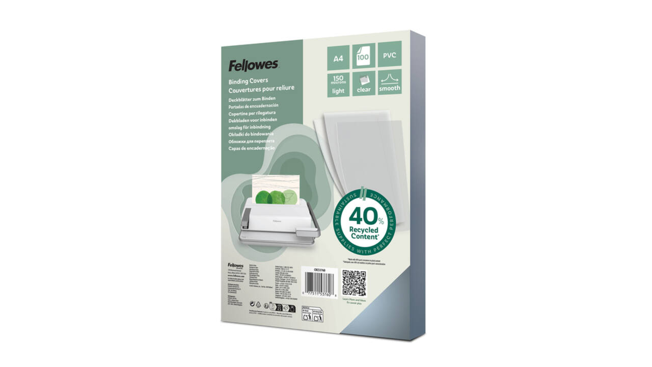 Voorblad Fellowes A4 PVC 150micron recycled 100 stuks