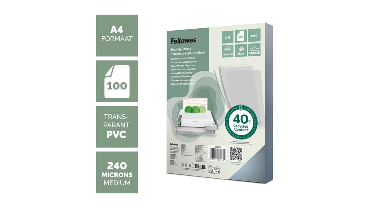 Voorblad Fellowes A4 PVC 240micron recycled 100 stuks