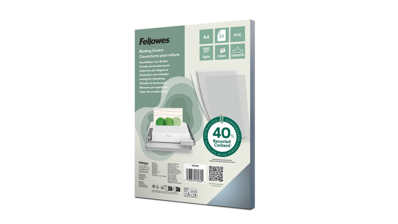 Voorblad Fellowes A4 PVC 180micron recycled 25 stuks