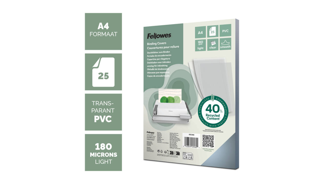 Voorblad Fellowes A4 PVC 180micron recycled 25 stuks
