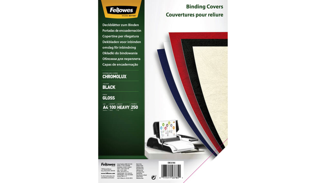 Voorblad Fellowes A4 Chromolux 250gr zwart 100 stuks