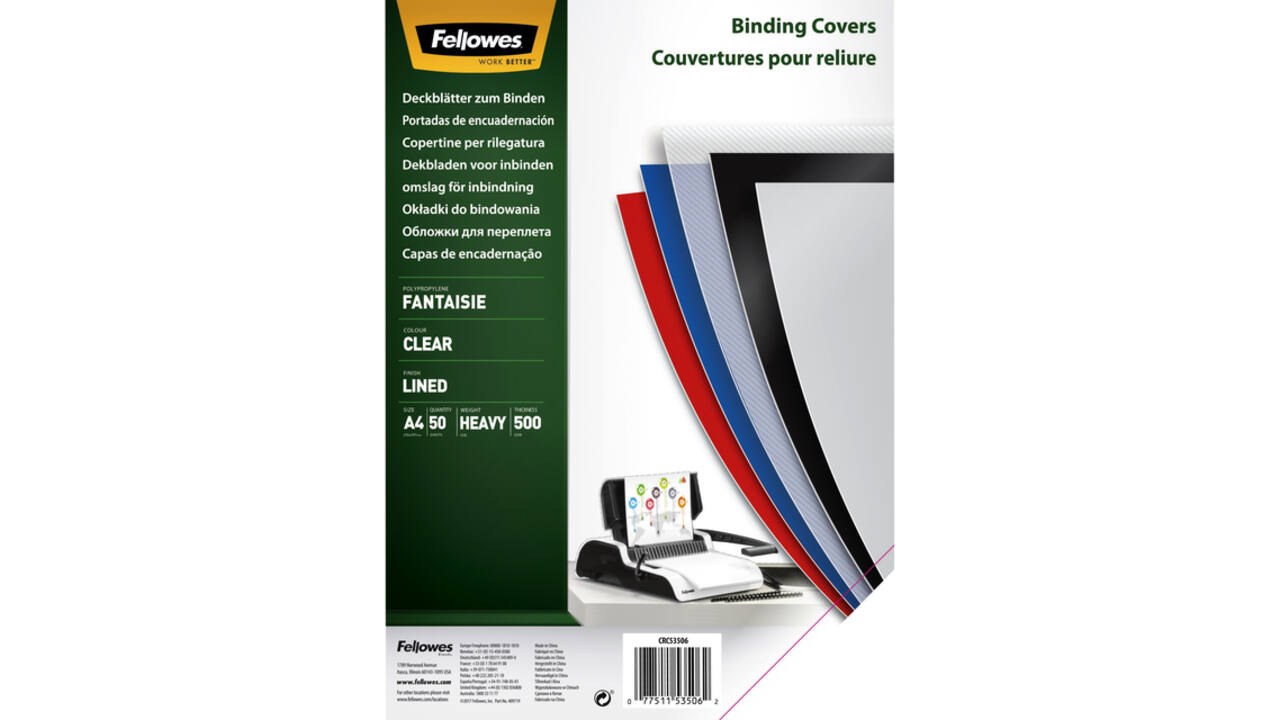 Voorblad Fellowes A4 PP 500micron transparant lijnen 50 stuks