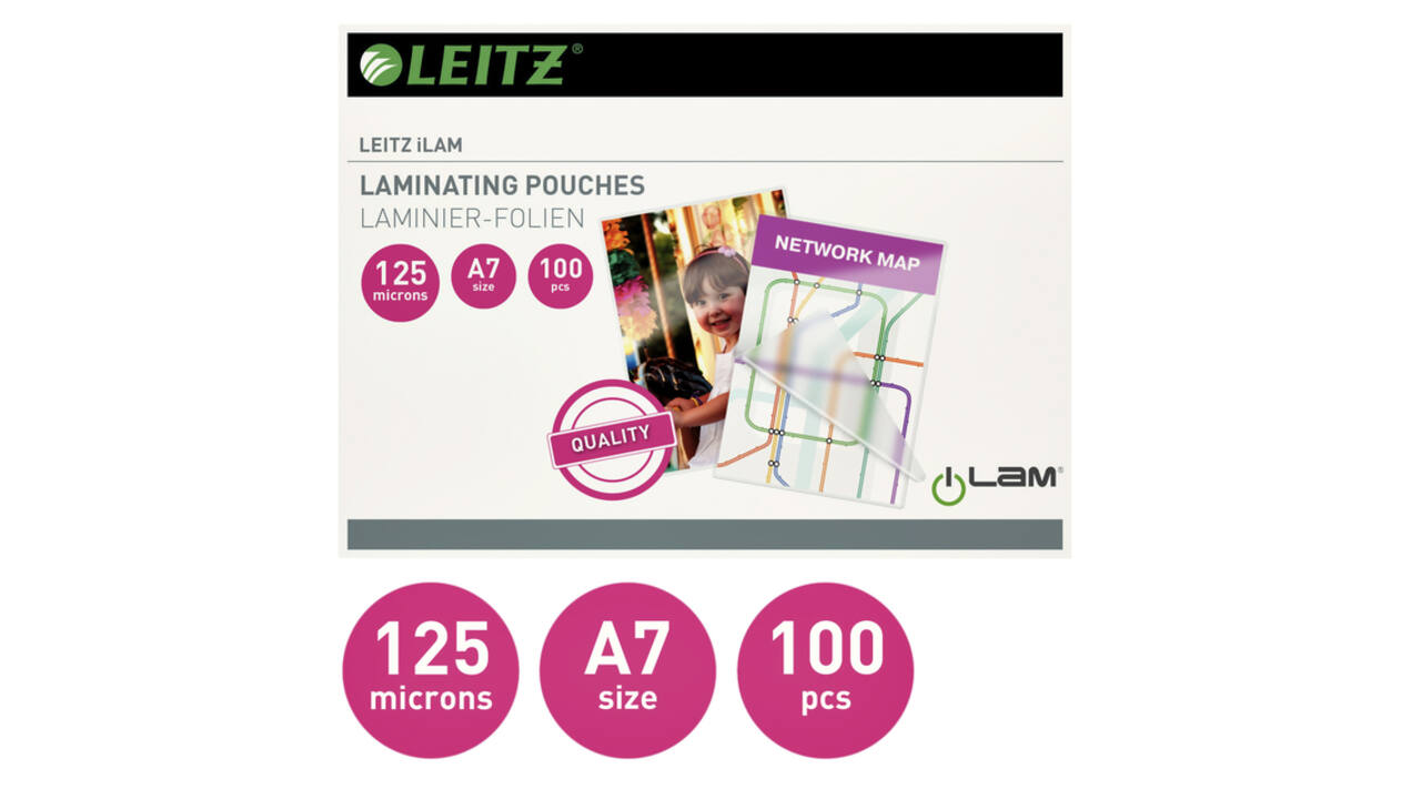 Lamineerhoes Leitz iLAM A7 2x125micron EVA 100 stuks