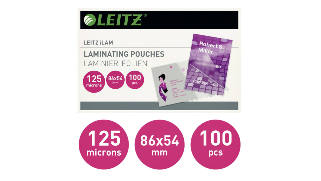 Lamineerhoes Leitz iLAM 54x86mm 2x125micron EVA 100 stuks