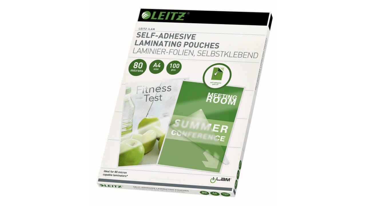 Lamineerhoes Leitz iLAM A4 zelfklevend 2x80micron EVA 100 stuks