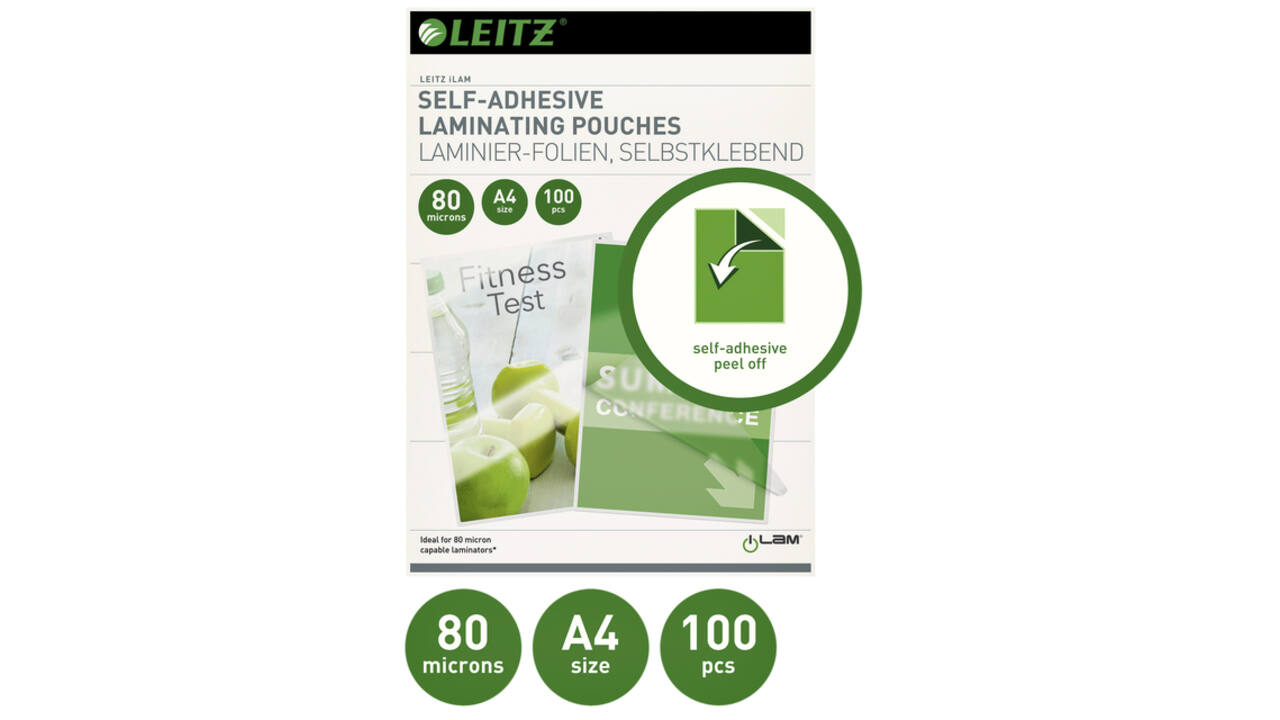 Lamineerhoes Leitz iLAM A4 zelfklevend 2x80micron EVA 100 stuks