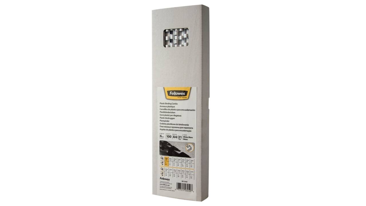 Bindrug Fellowes 6mm 21rings A4 wit 100 stuks