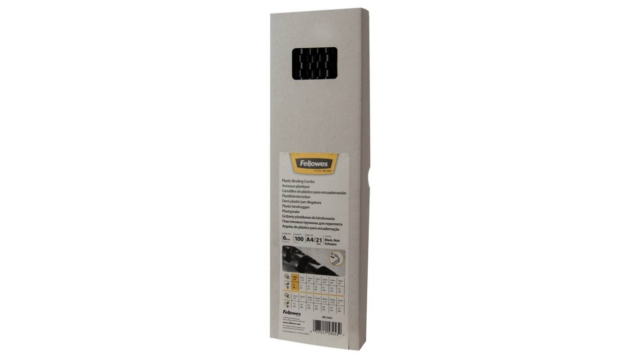 Bindrug Fellowes 6mm 21rings A4 zwart 100 stuks