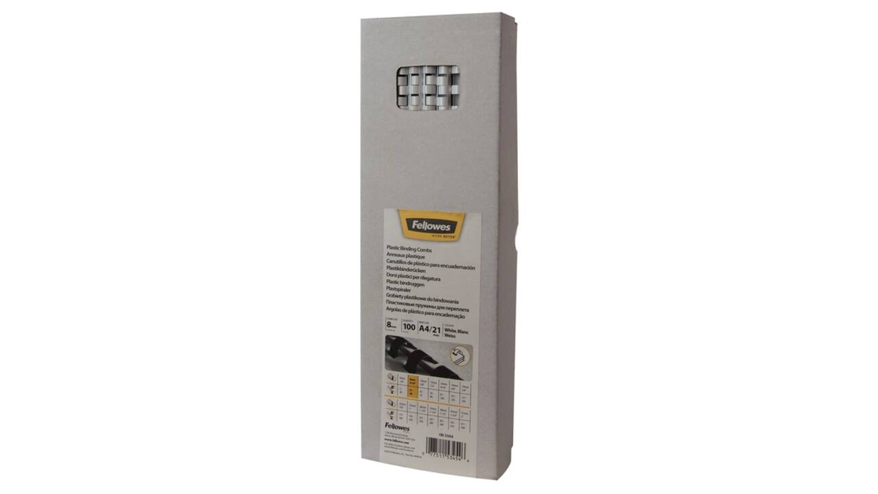 Bindrug Fellowes 8mm 21rings A4 wit 100 stuks