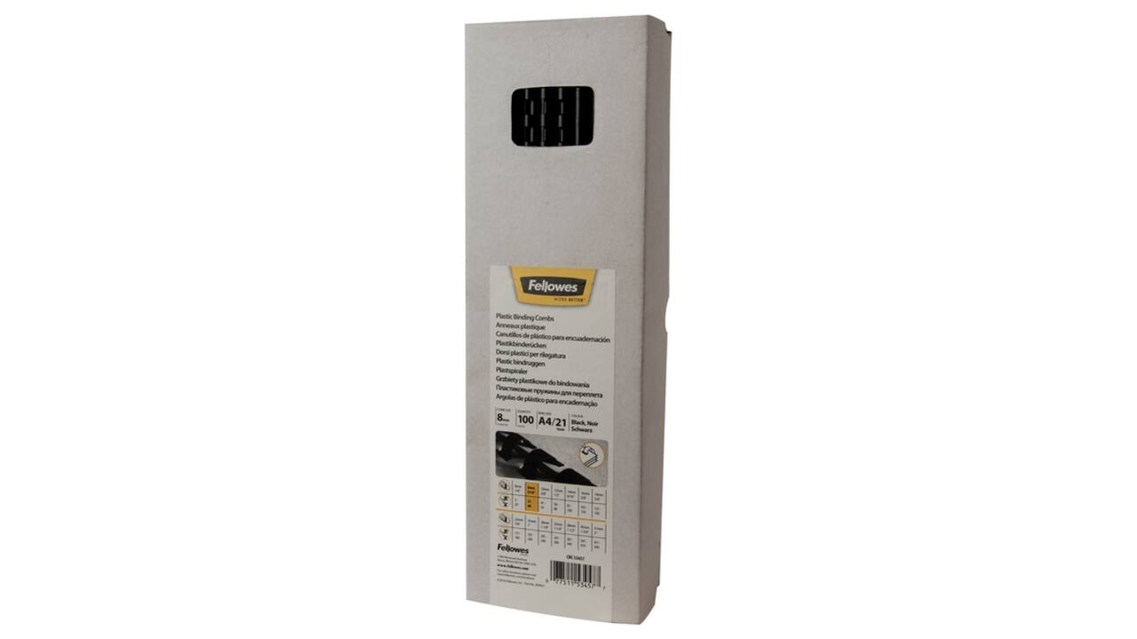 Bindrug Fellowes 8mm 21rings A4 zwart 100 stuks