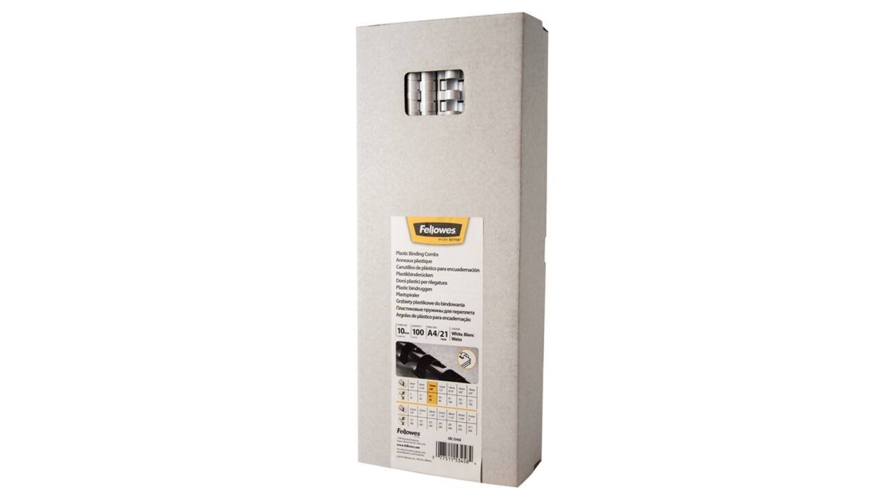 Bindrug Fellowes 10mm 21rings A4 wit 100 stuks
