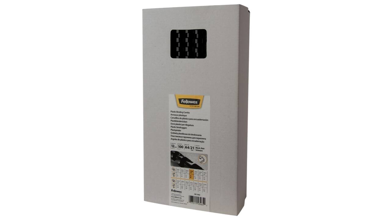 Bindrug Fellowes 12mm 21rings A4 zwart 100 stuks