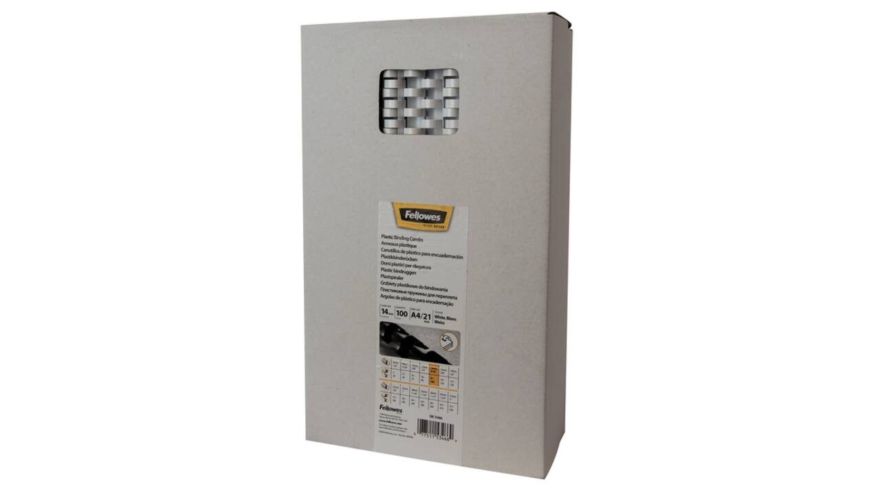 Bindrug Fellowes 14mm 21rings A4 wit 100 stuks