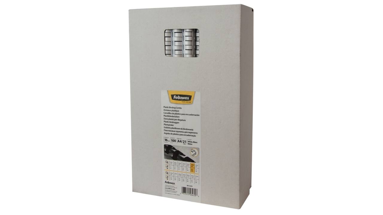 Bindrug Fellowes 16mm 21rings A4 wit 100 stuks