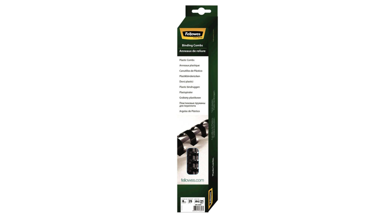 Bindrug Fellowes 8mm 21rings A4 zwart 25 stuks