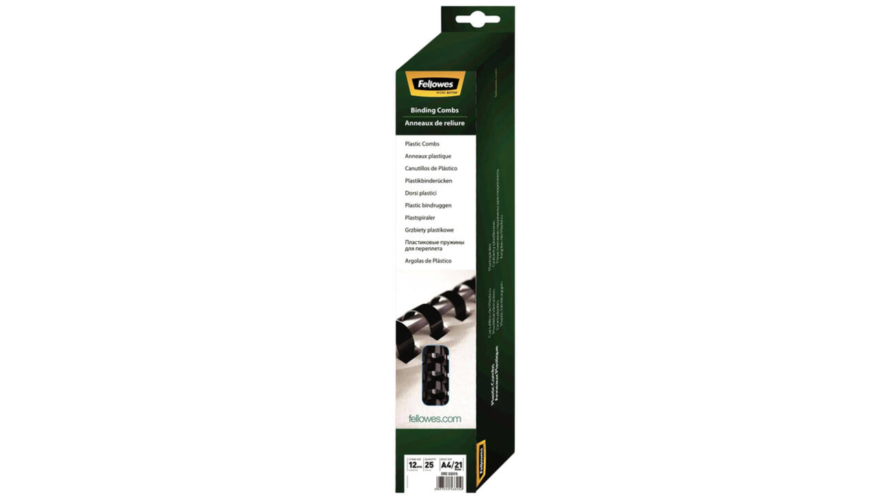 Bindrug Fellowes 12mm 21rings A4 zwart 25 stuks