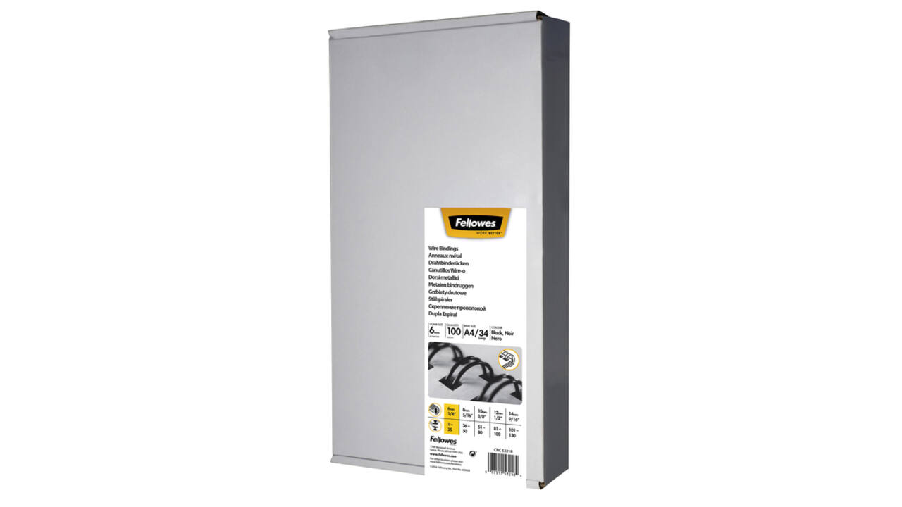 Draadrug Fellowes 6mm 34-rings A4 zwart 100 stuks
