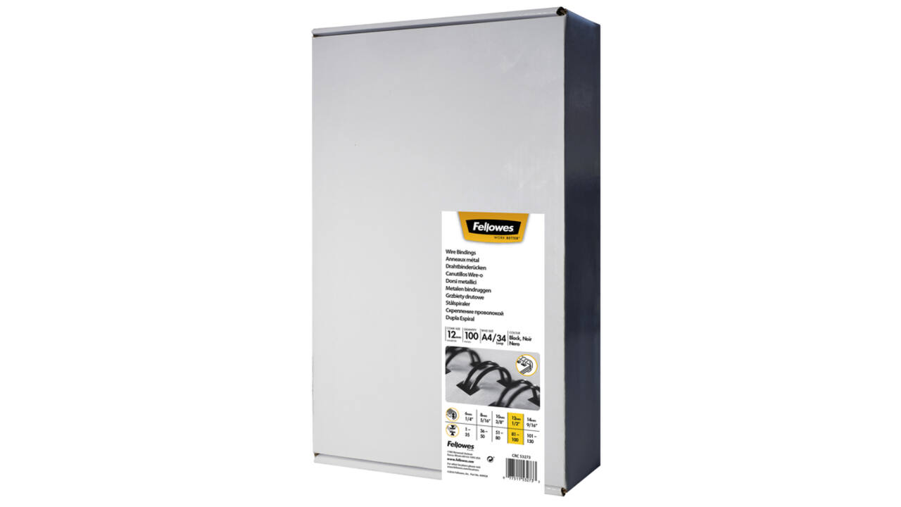 Draadrug Fellowes 12mm 34-rings A4 zwart 100 stuks