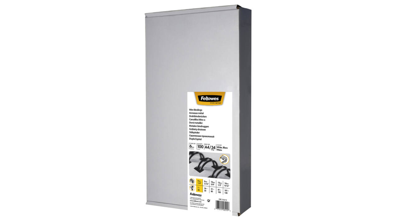 Draadrug Fellowes 6mm 34-rings A4 zilver 100 stuks