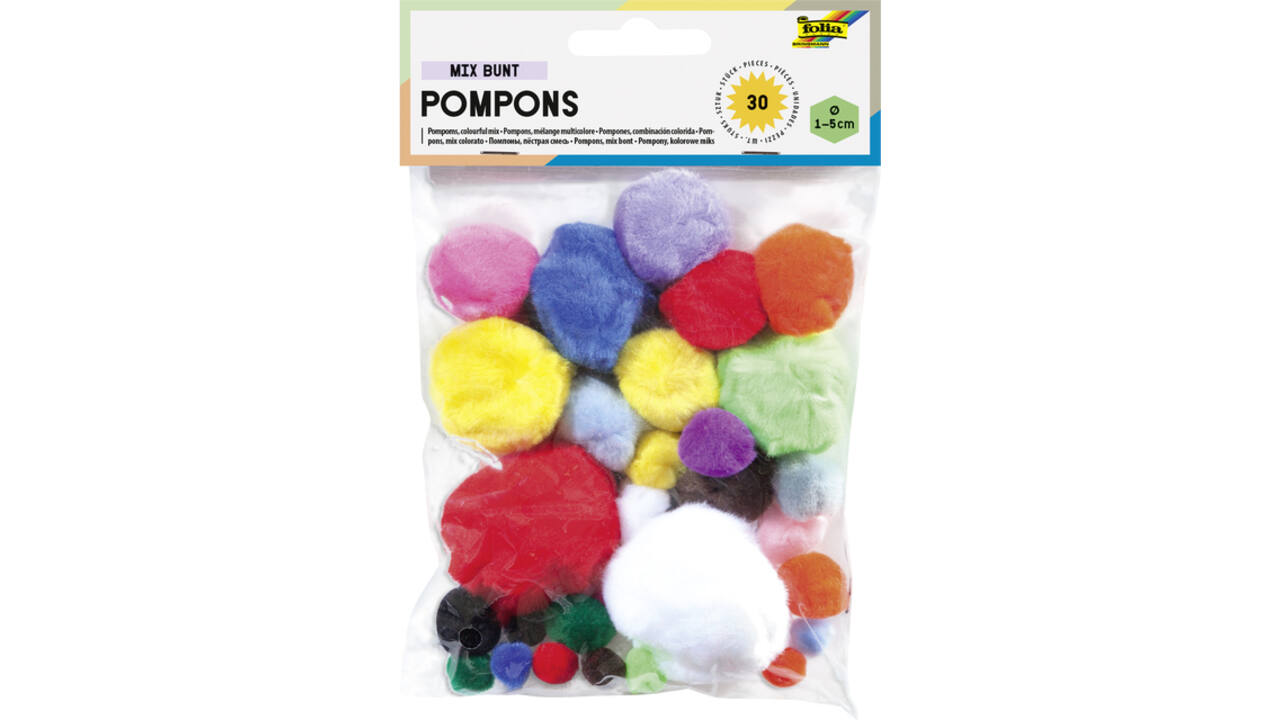 Pompon Folia 30 stuks diverse kleuren en afmetingen 30 stuks