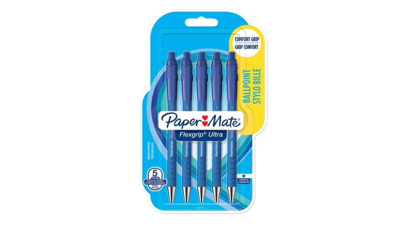 Balpen Paper Mate Flexgrip Ultra medium blauw blister à 5 stuks