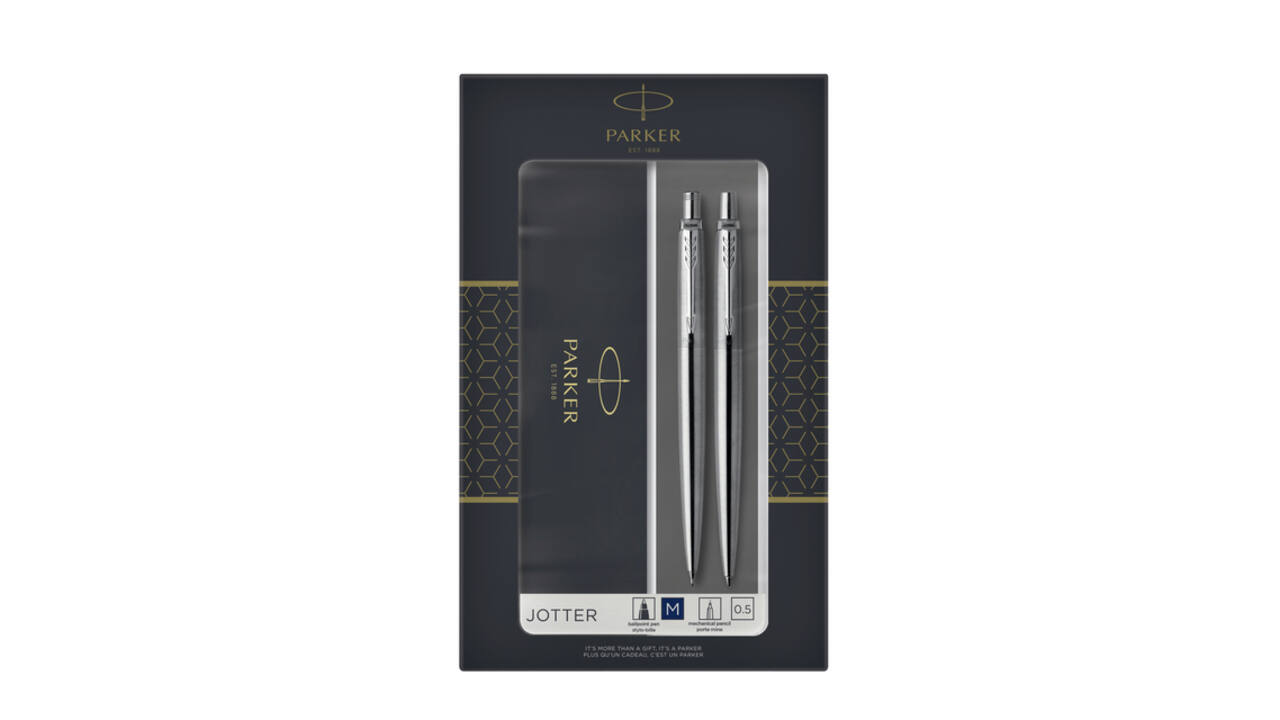 Balpen en vulpotlood Parker Jotter stainless steel CT medium 2 stuks