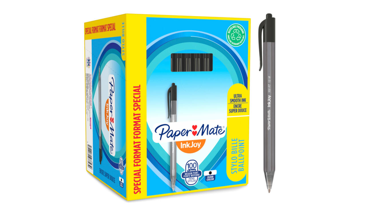 Balpen Paper Mate Inkjoy 100RT medium zwart valuepack 80+20 gratis