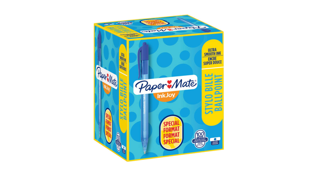 Balpen Paper Mate Inkjoy 100RT medium blauw valuepack 80+20 gratis