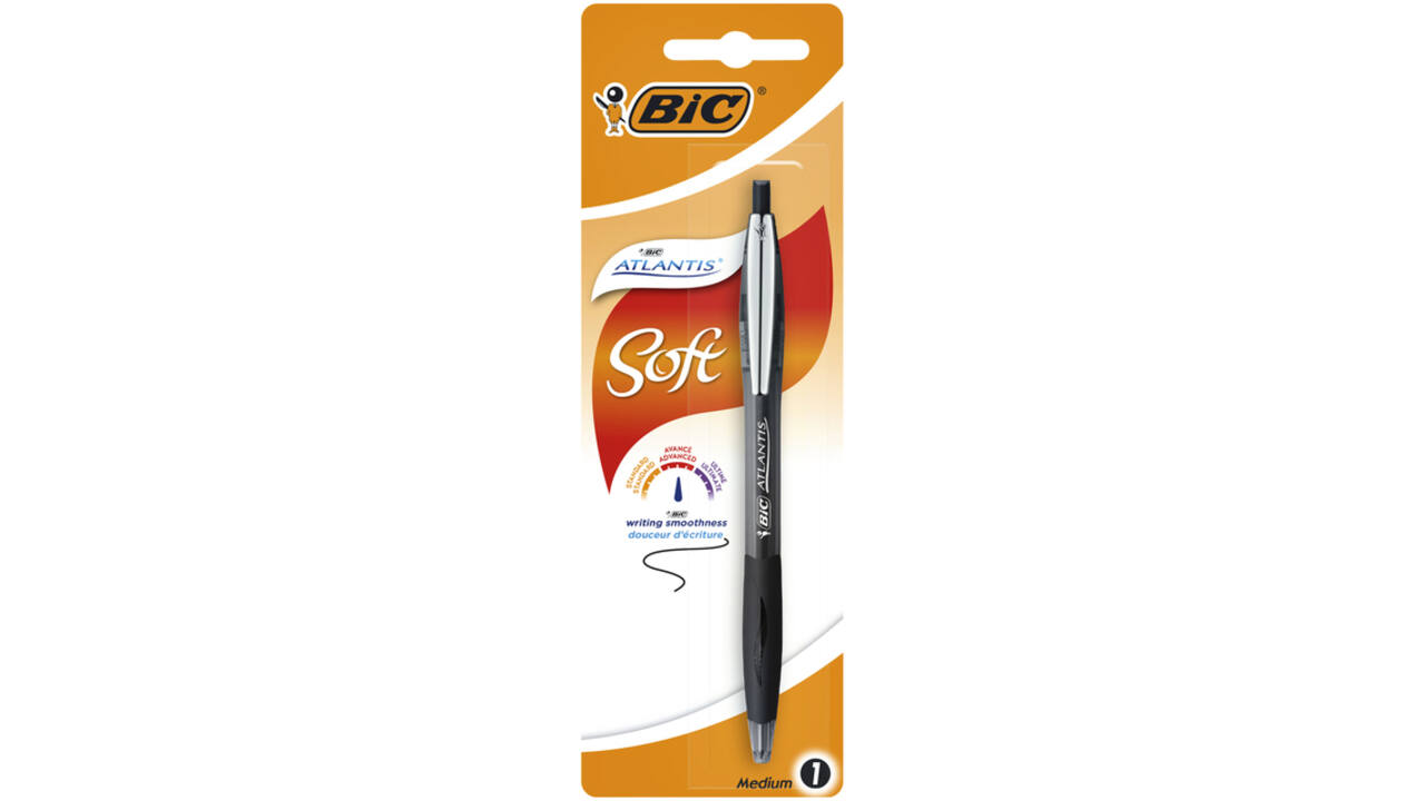 Balpen Bic Atlantis soft metalen clip clic medium zwart bister à 1st